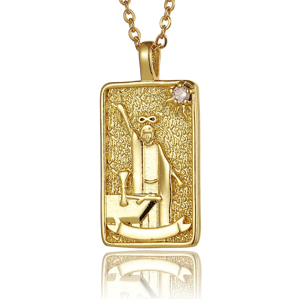 22 Style Classic Tarot Card Pendant Necklace Double Sided Zircon Tarot Necklace Major Arcana Empress Sun Star Sign