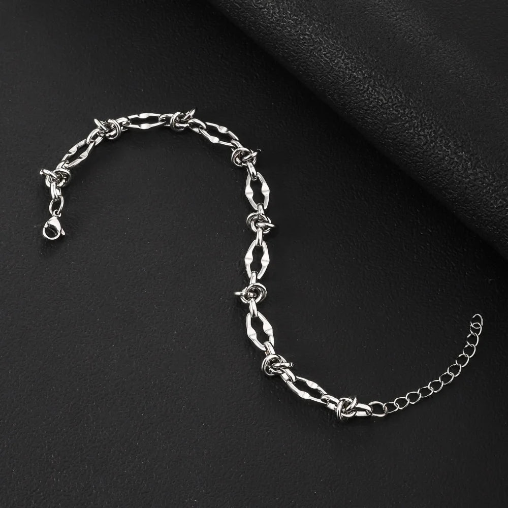 Stainless Steel Water Proof Bracelet for Men Women Irregular Chain Link with Knot Adjustable Extension Chain Trendy