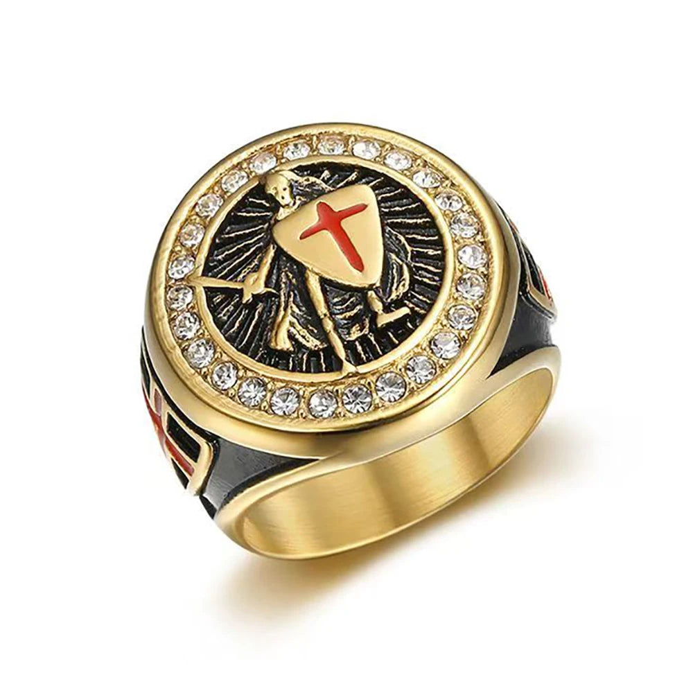 Knights Templar Crusader Shield Cross Ring — Stainless Steel