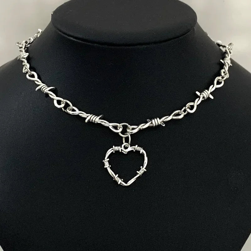 Barbed Wire Iron Heart Choker — Stainless Steel