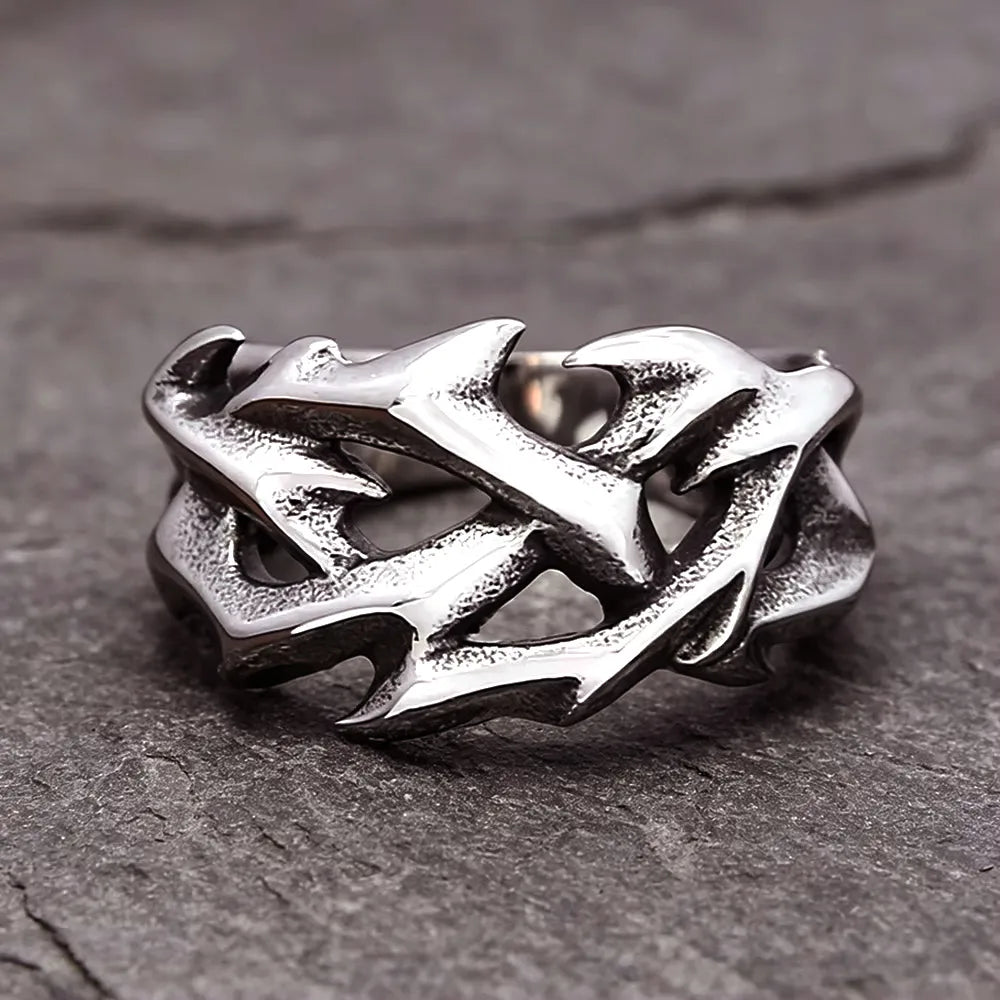 Simple Hollow Crown Of Thorns Stainless Steel Ring Gothic Punk Design Inspired Ring For Men Women Biker Fashion Jewelry