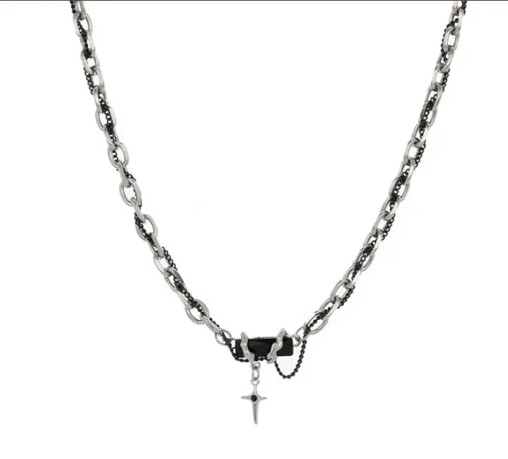 Silver Cross Pendant Chain Necklace Titanium Steel