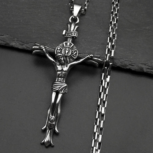 Big INRI Jesus Crucifix Cross Pendant Necklace — Stainless Steel