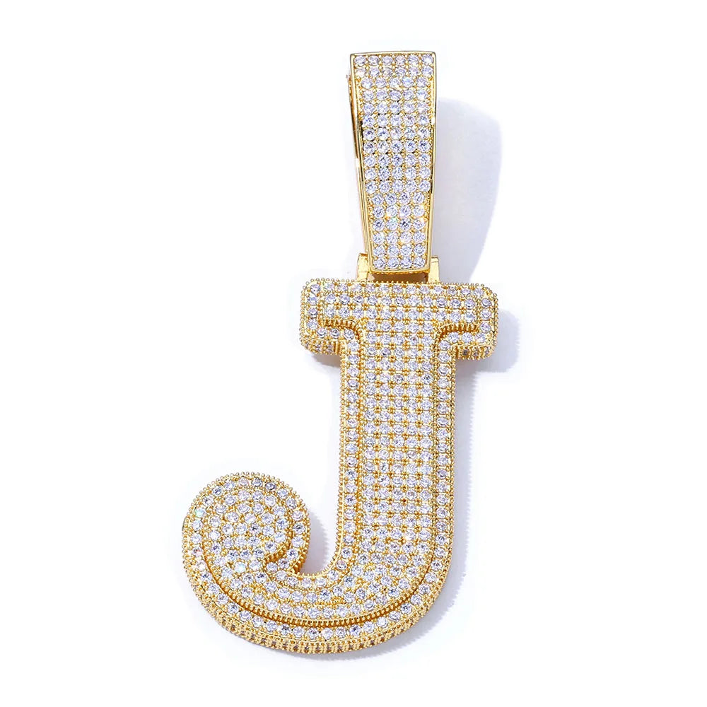 Gold Iced Out Letter Pendant Necklace Capital 18K