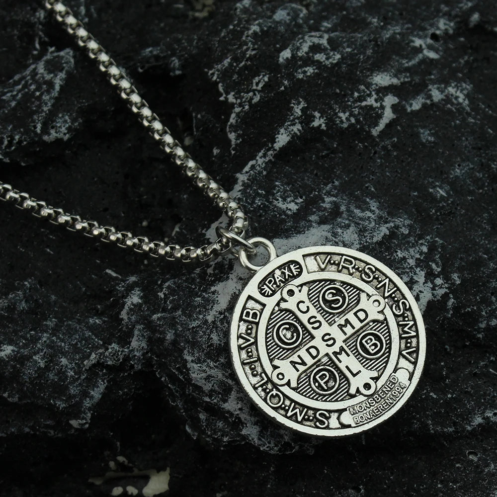Saint Medal & Jesus Cross Pendant Necklace — Stainless Steel