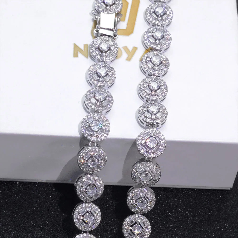 Gold Tennis Necklace Iced Out T-Square Mixed Inlay