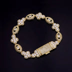 Two-Tone Cross Bracelet 18K Gold Silver CZ