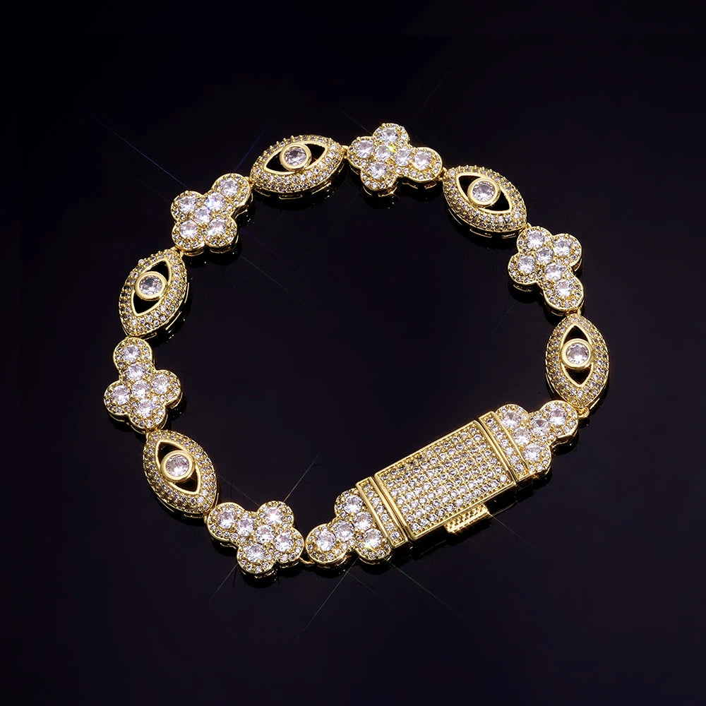 Two-Tone Cross Bracelet 18K Gold Silver CZ