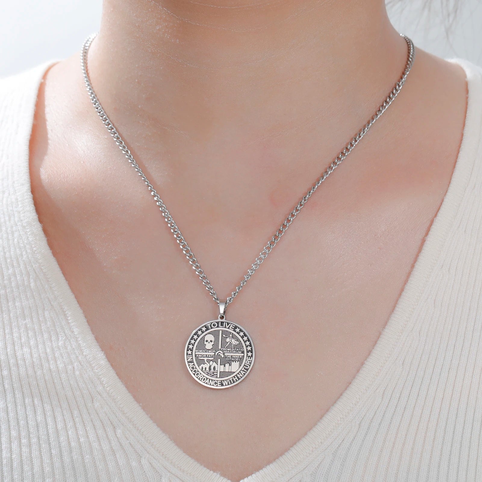 Memento Mori Stoic Medallion Pendant Necklace