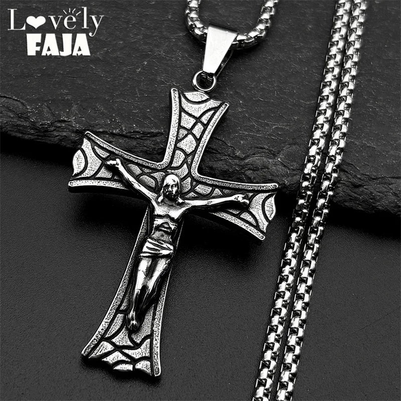 Cross Jesus Christ Silver Pendant Crucifix Religious