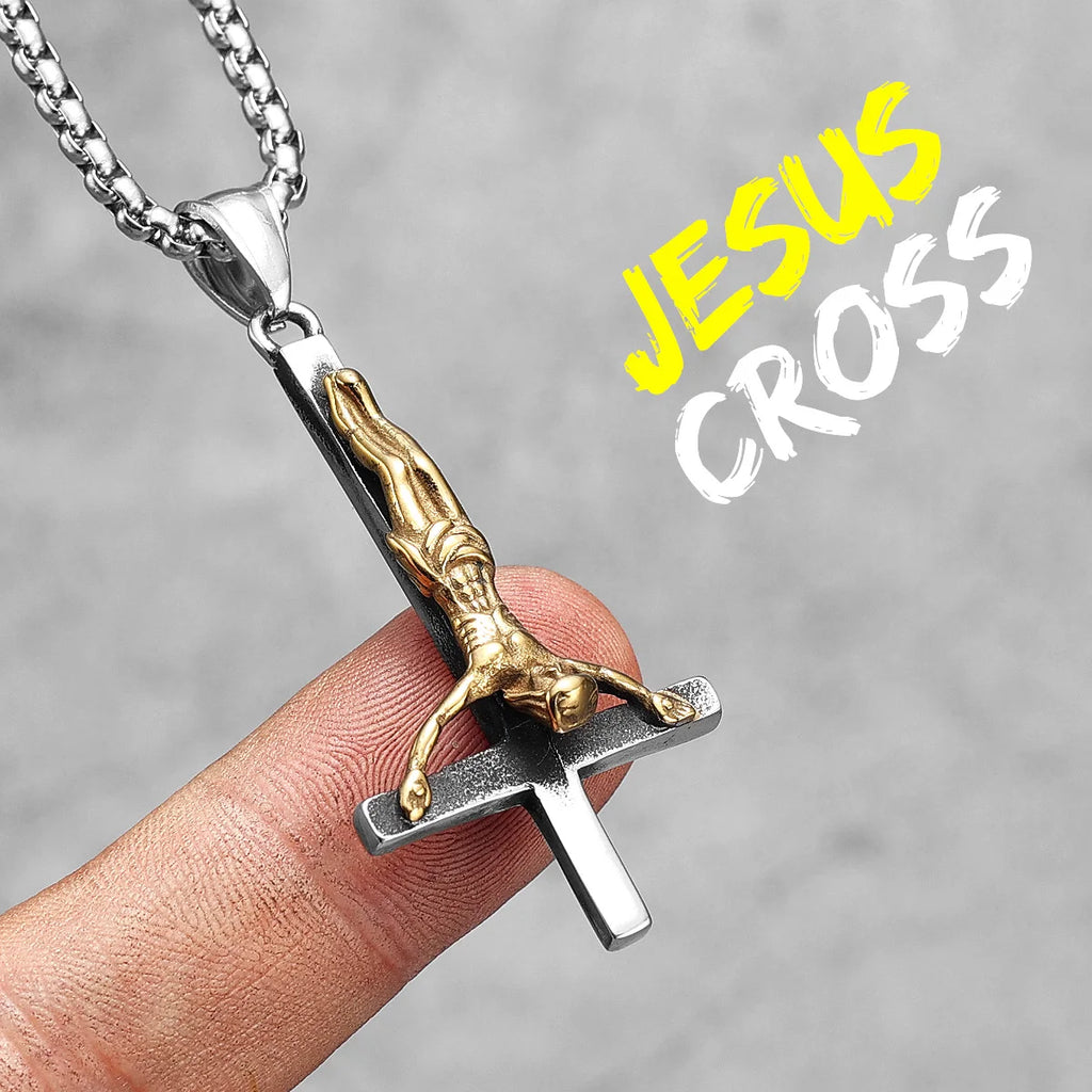 Jesus Cross Amulet Necklace — Stainless Steel