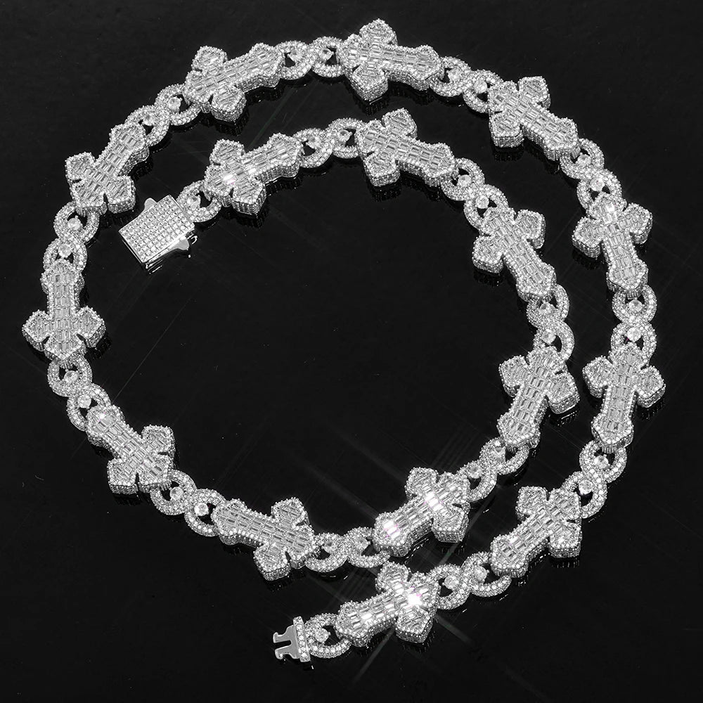 Cross Cuban Chain Necklace Iced Out Stainless Steel