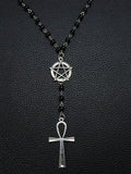 Gothic Pentagram Ankh Beaded Necklaces Black beaded chain with crow skull pendant. Ideal for goth girls, witchy aesthetic & alternative fashion. Edgy occult layering jewelry, stand out with dark vibe Gothic Mystery Jewelry Ac