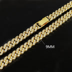 New 9MM Hip Hop Men Women Prong Cuban Link Chain Necklace Bling Iced Out 1 Row Rhinestone Paved Miami Cuban Chain