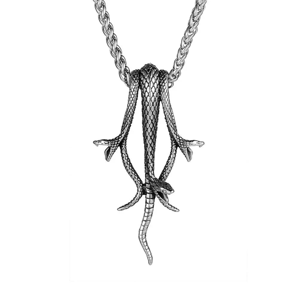 Three-Headed Snake Pendant — Stainless Steel