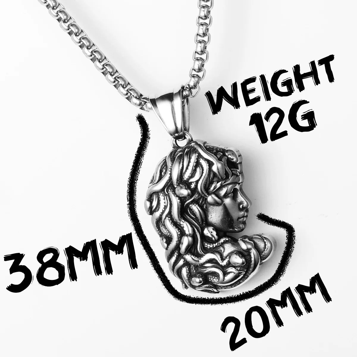 Medusa Snake Pendant Necklace Stainless Steel Greek
