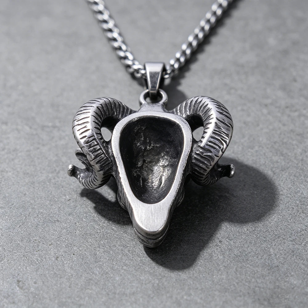 Gothic Pentagram Goat Head Pendant Necklace — Stainless Steel