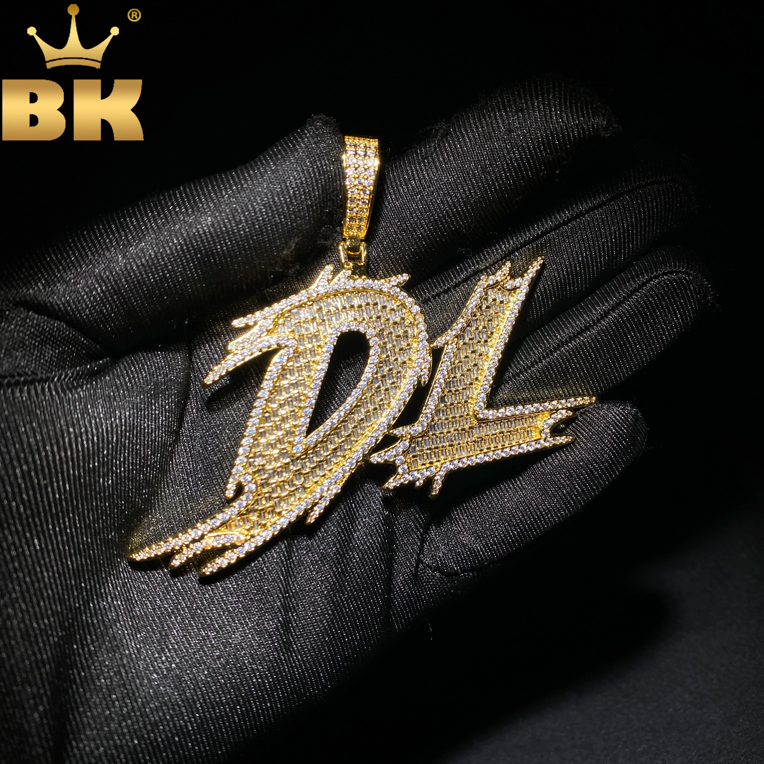 THE BLING KING Custom Thorns Cursive Letters Nameplate Iced Out Cubic Zirconia Number Name Pendant Necklace Hiphop Punk