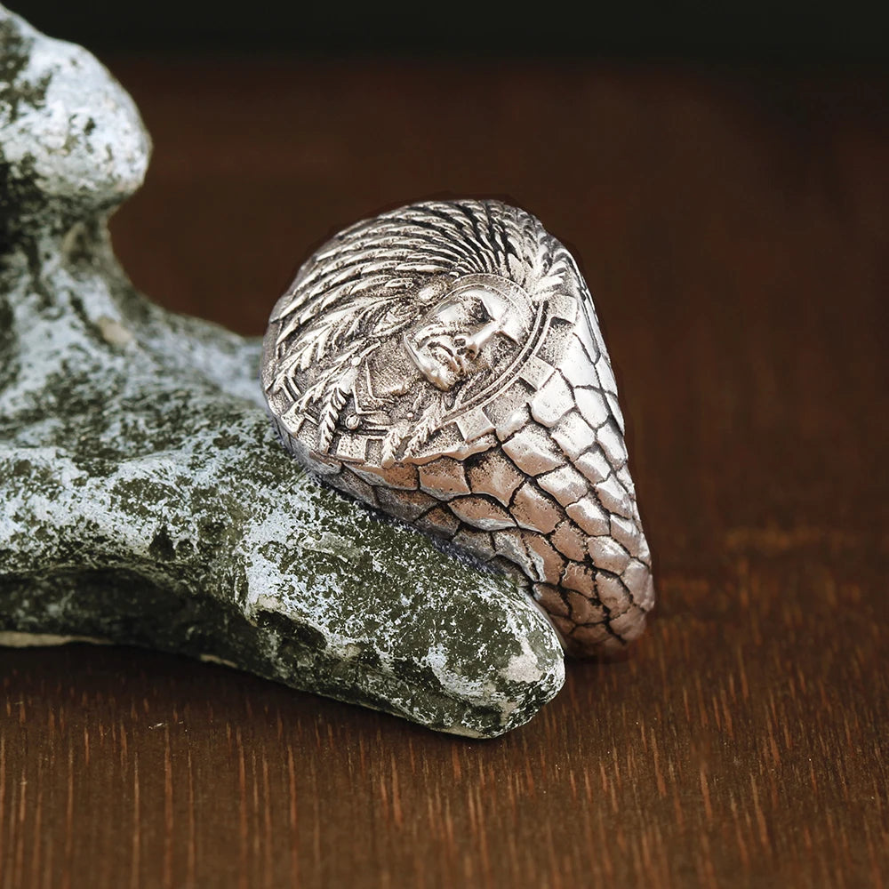 Indian Chief Biker Ring — 925 Silver