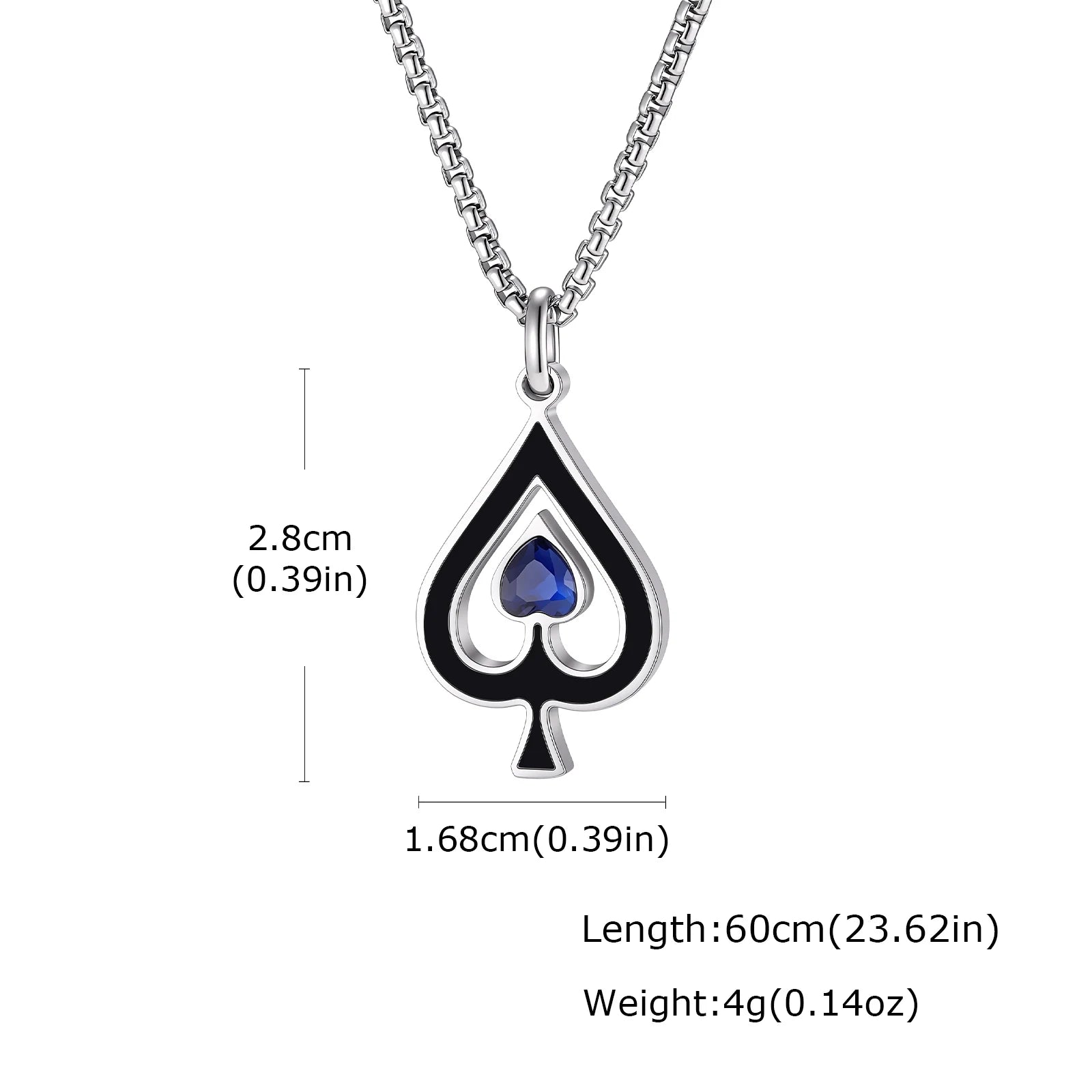 Ace of Spades Necklace for Men,Blue Stone Stainless Steel Spade A Pendant Necklace,Hip Hop Punk Rocker Jewelry Gift