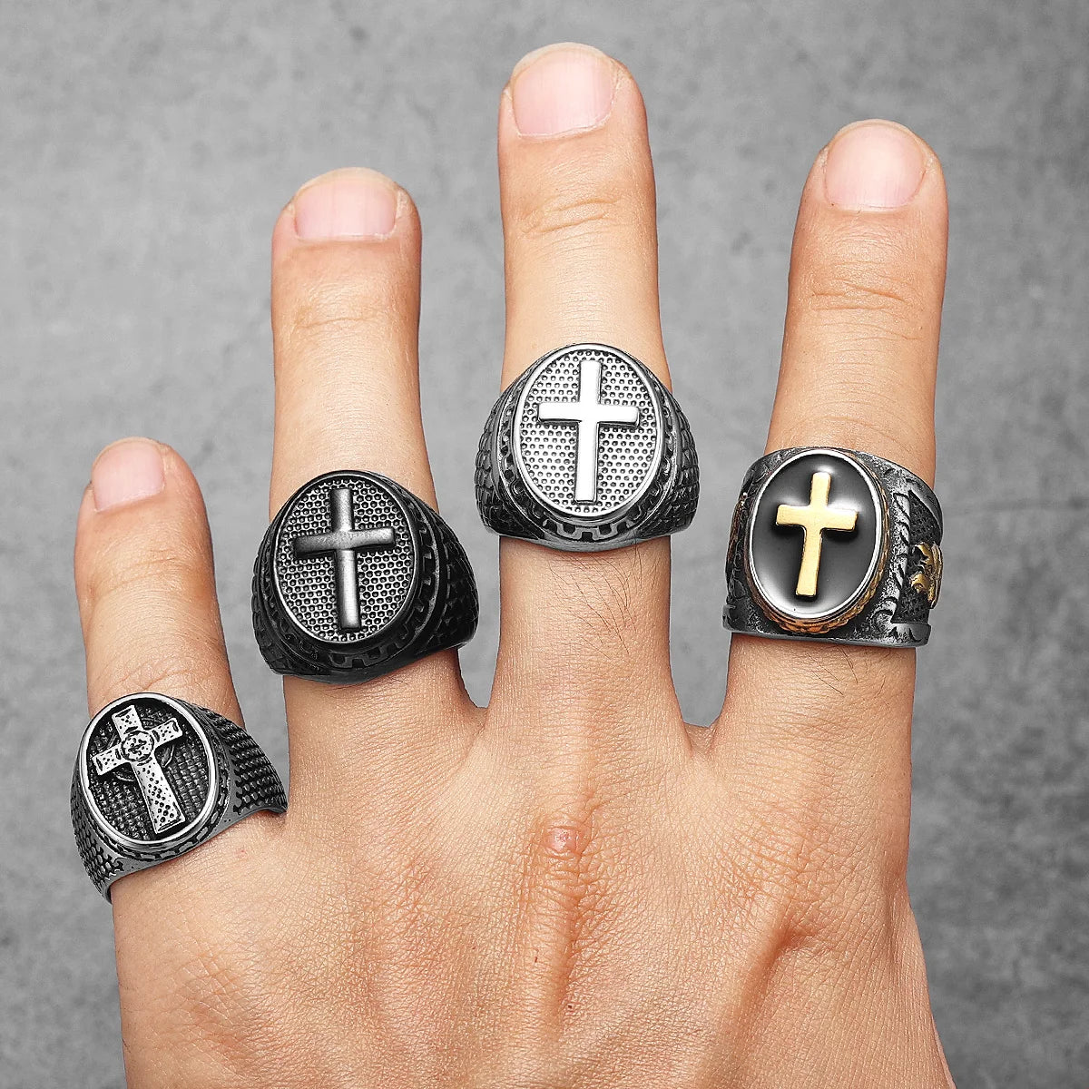 Cross Amulet Ring — Stainless Steel