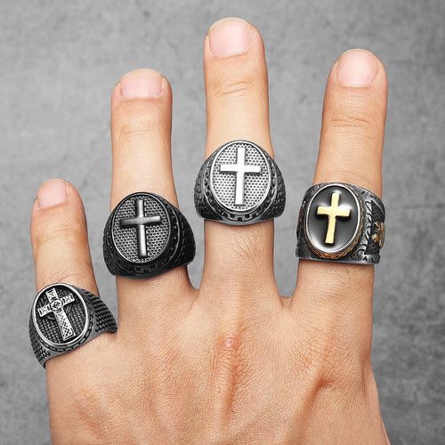 Cross Amulet Ring — Stainless Steel