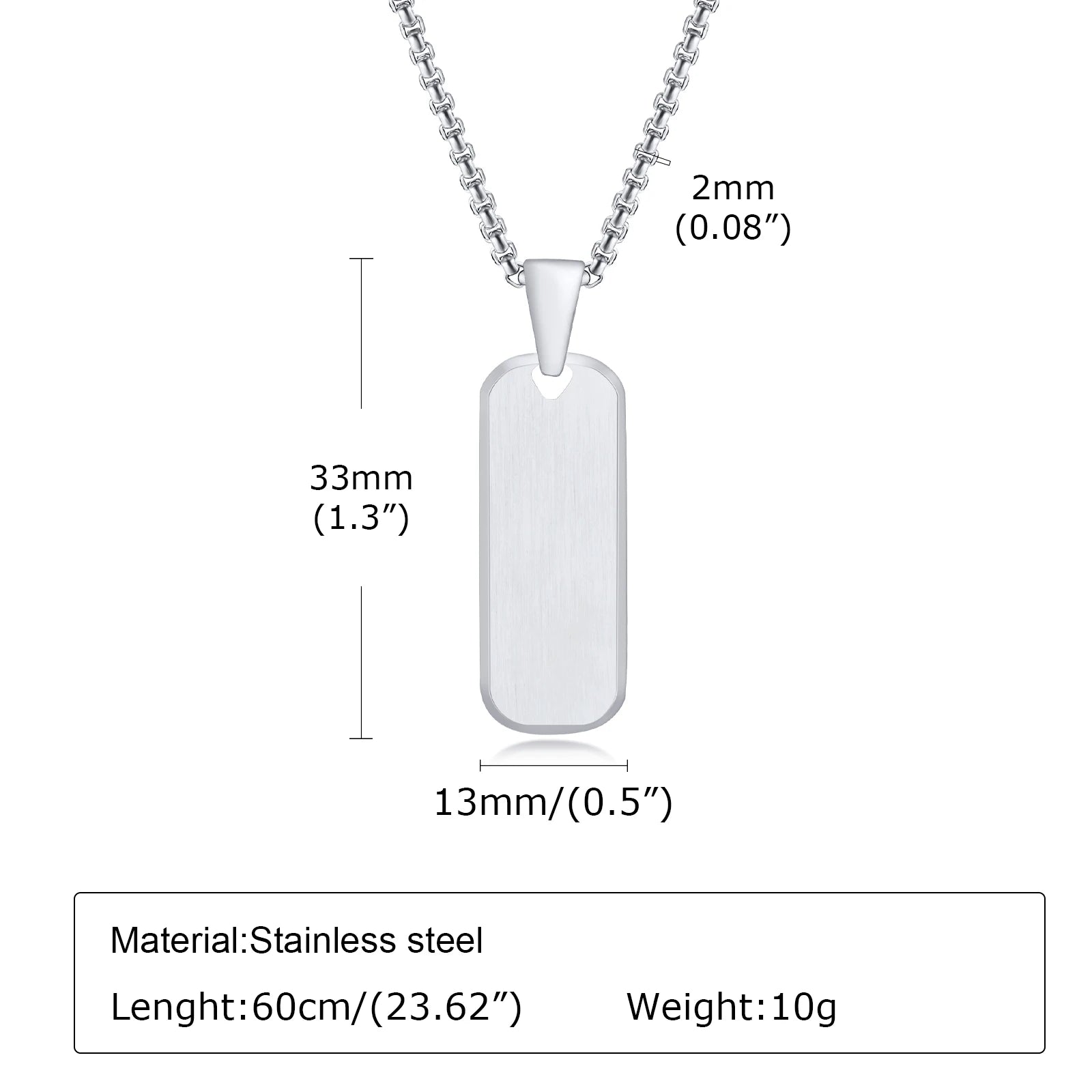Rectangle Bar Box Chain Pendant — Stainless