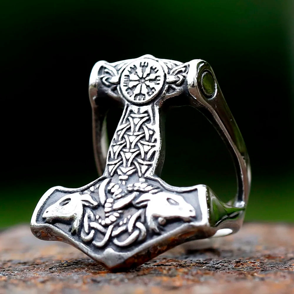 Vegvisir Double Sheep Head Ring — Stainless Steel