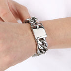 Matte Brushed Stainless Steel Men's Bracelets Black Gold Color 18MM Wide Cuban Link Chain Bracelet for Men Engraved