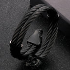 Viking Wolf Head Twisted Cable Open Cuff Bangle Bracelet For Men Stainless Steel Men's Bracelets Rock Roll Jewelry
