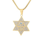 Hamsa Evil Eye Star of David Pendant Necklace — Gold-Tone Steel