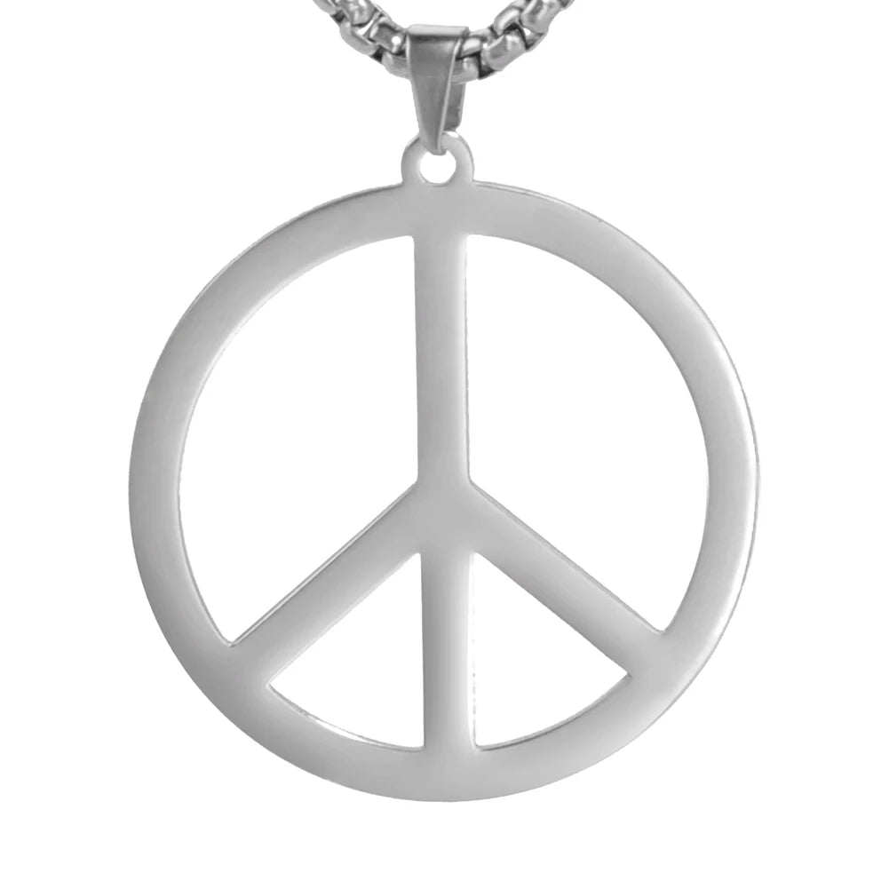 VASSAGO Hippie Style Peace Sign Necklace Peace Symbol Jewelry Stainless Steel 1960s Party Accessory Necklace for Men