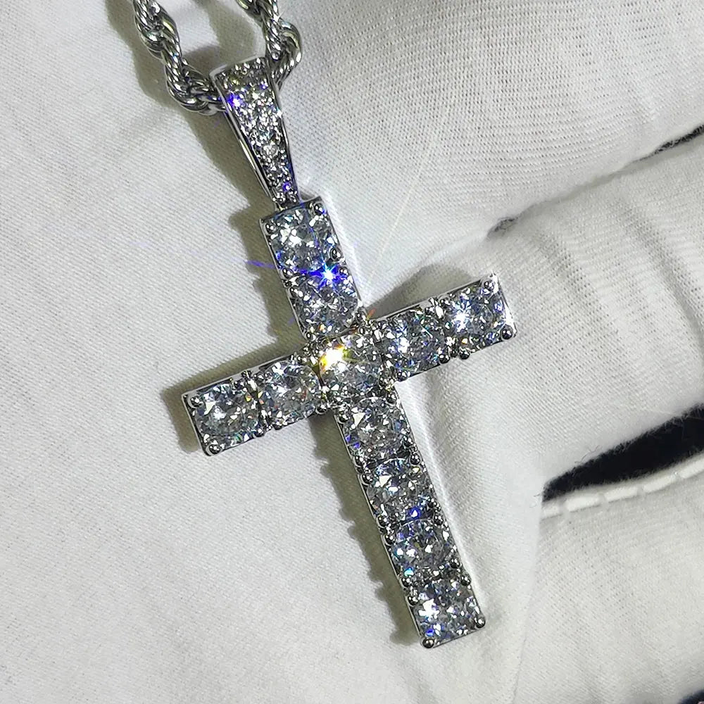 Iced Out Cross Pendant Necklace Stainless Steel CZ