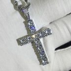 Iced Out Cross Pendant Necklace Stainless Steel CZ