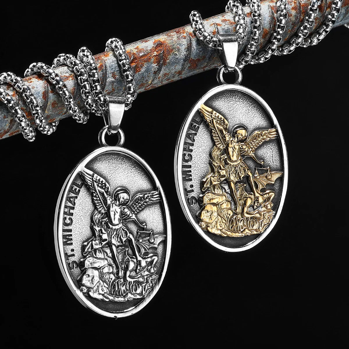 Archangel Pendant 316L Stainless Steel St.Michael Necklaces Men Amulet Chain Punk Retro Jewelry Accessories Best Gift Wholesale