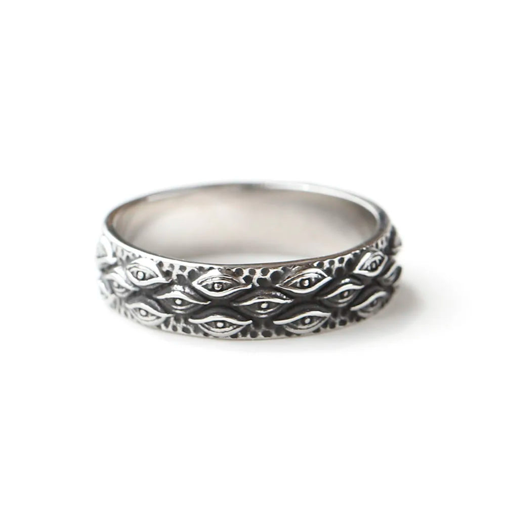 Japanese Carved Eyes Ring — Stainless Steel
