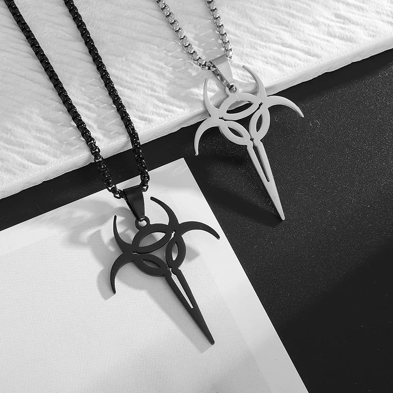Stainless Steel Gothic Mysterious Ghost Death Band Symbol Pendant Necklace Personalized Punk Jewelry for Men and Women