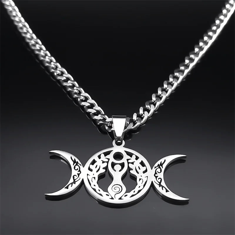 Wicca Triple Moon Pendant — Silver Stainless