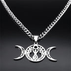 Wicca Triple Moon Pendant — Silver Stainless