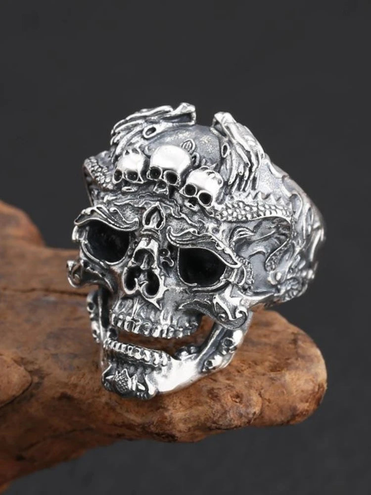 Skull Steel Ring Retro Three Mouth Street