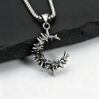 Gothic Thorn Moon Necklace for Men Boys,Vintage Stainless Steel C Shape Pendant Necklace,Birthday Party Jewelry Gift