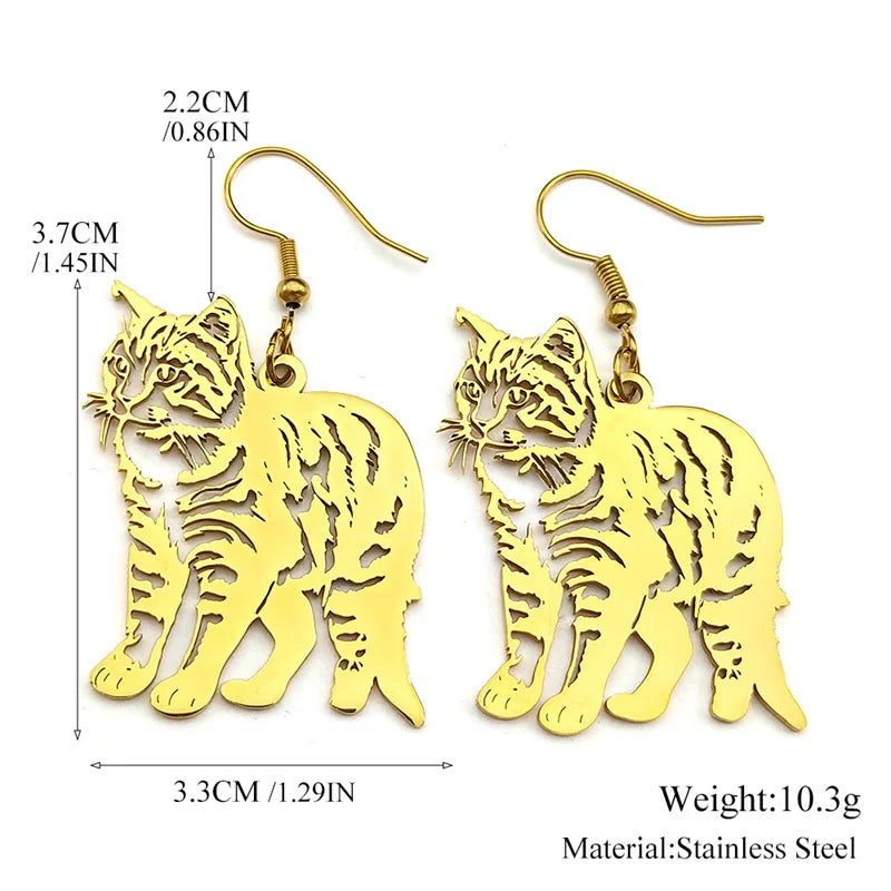 Cat Two-Tone Earrings Lovely Animal Hollow Hoop