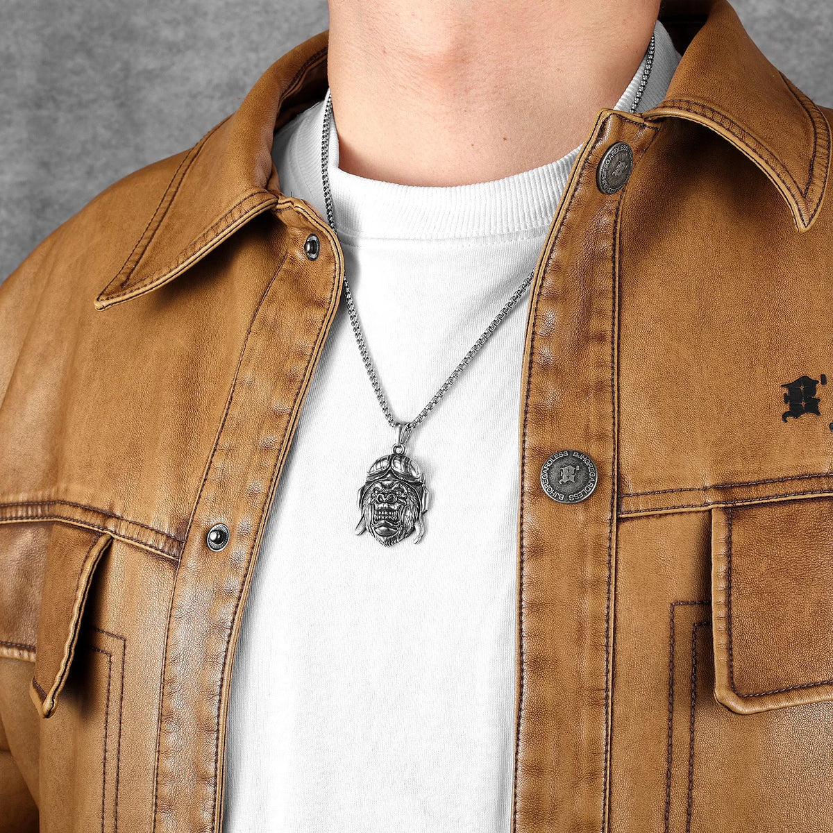 Retro Pilot Gorilla Men Necklace Stainless Steel Pendant Chain Punk Rock Jewelry New In Accessories Rider Gifts Daily