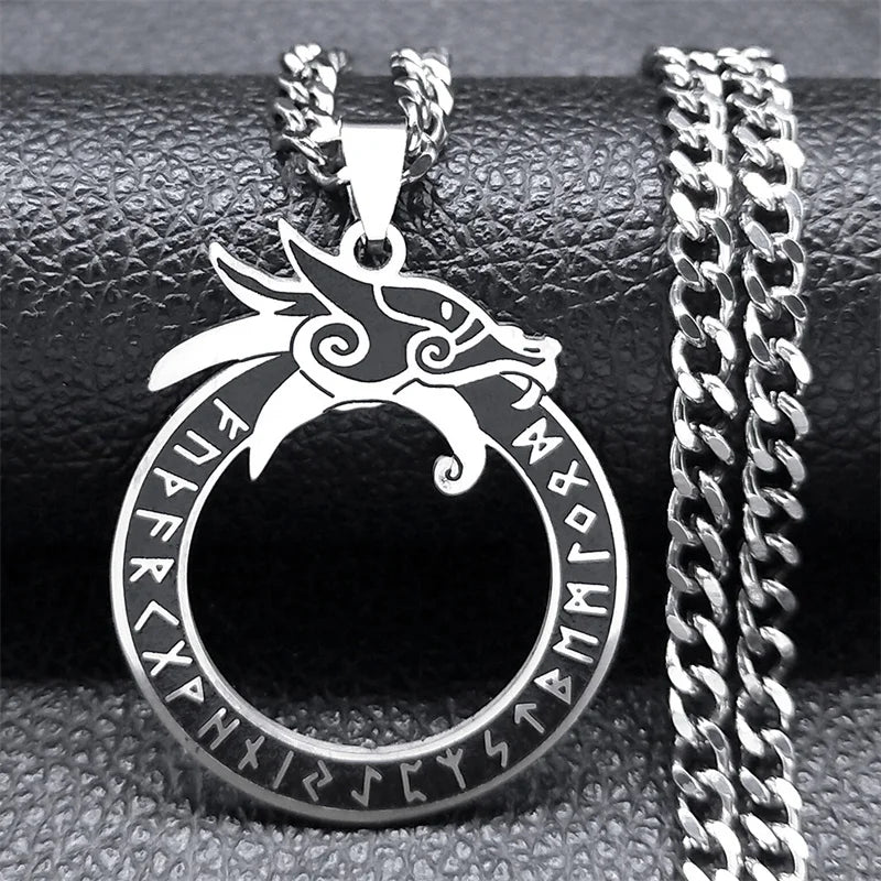 Dragon Viking Steel Pendant Nordic Rune Ouroboros
