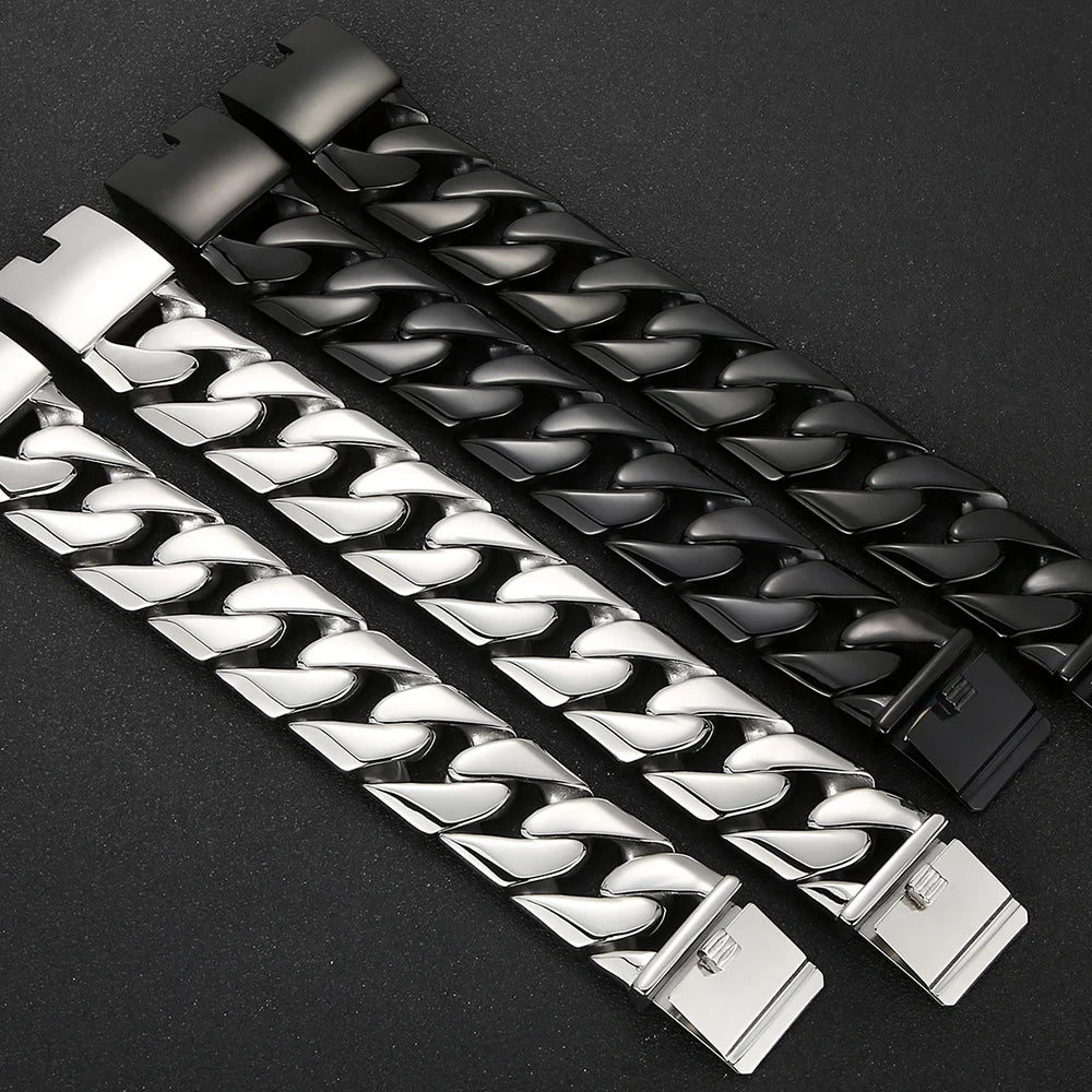 Black 31MM Chunky Cuban Link Chain Bracelet for Men Heavy Stainless Steel Men's Bracelets Birthday Gifts for Dad