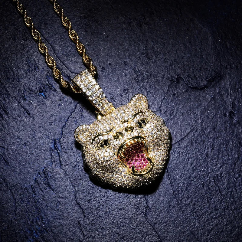 Iced Out Lion Rope Chain Pendant
