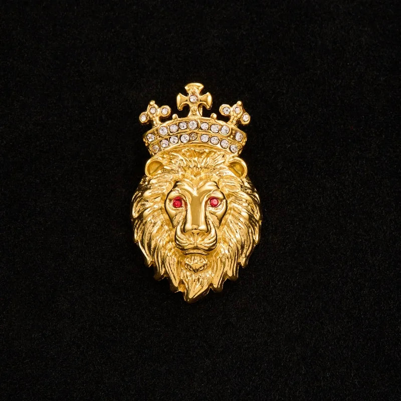 Lion Head Crown Pendant Necklace — Iced Out, Stainless Steel