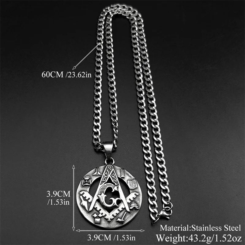 Steel Pendant Vintage Masonic Freemason Symbol