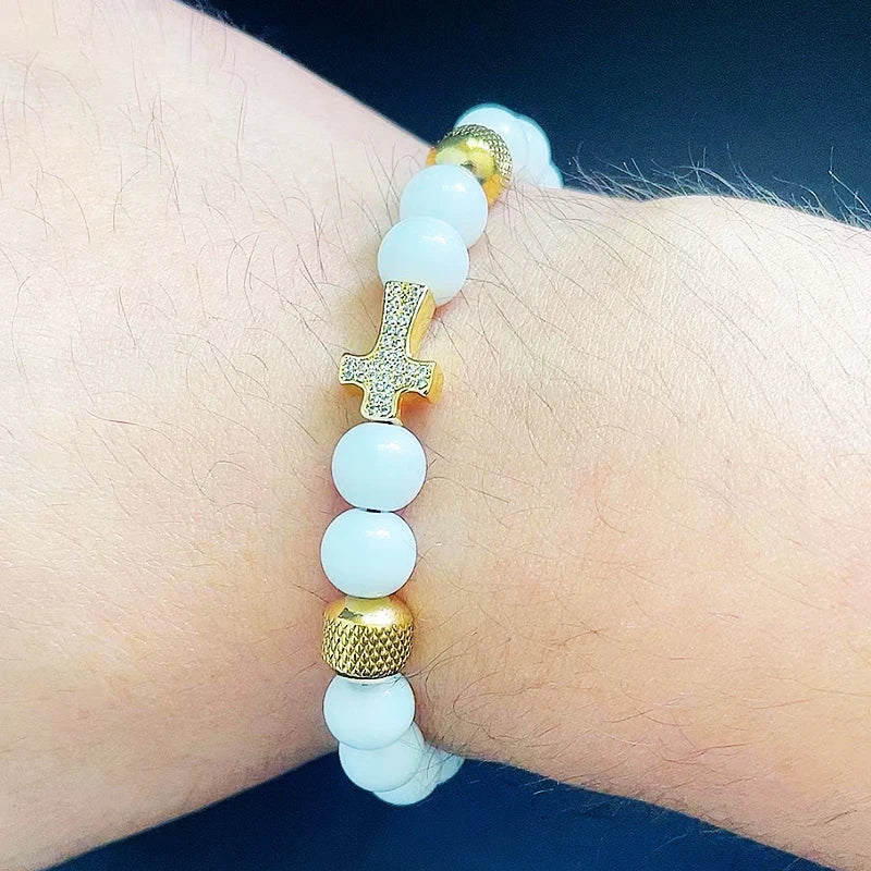 Crown, Leopard, Cross & Skull Beaded Bracelet — 8mm Adjustable