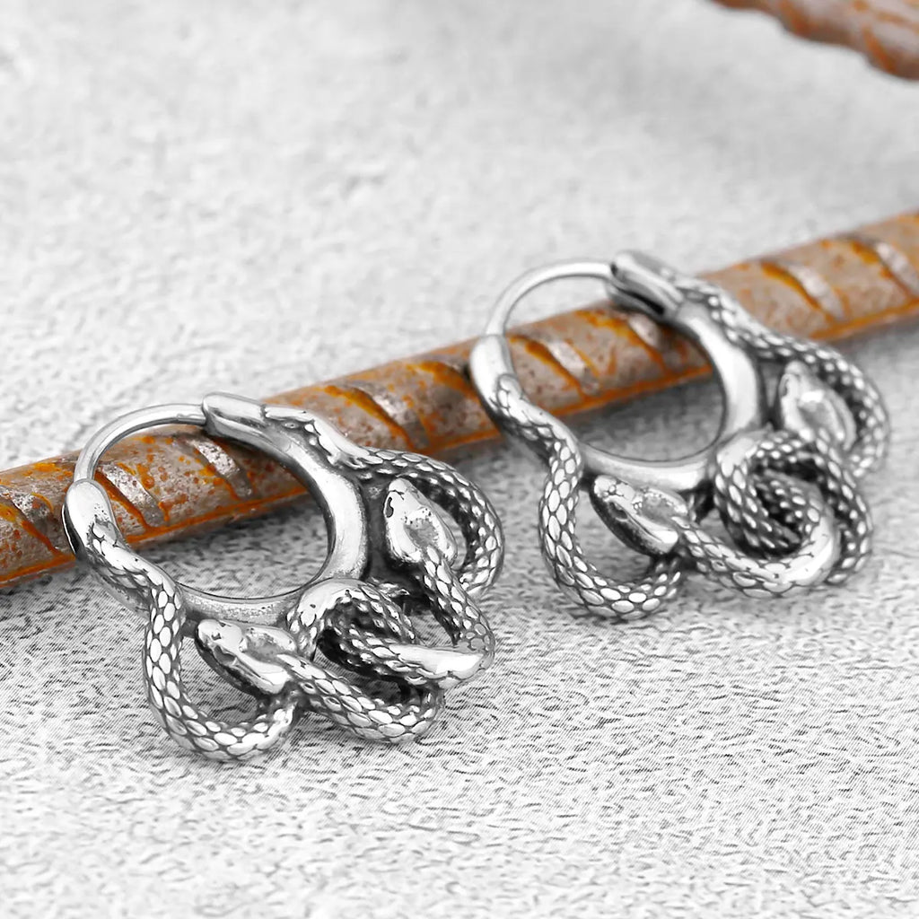 Nordic Viking Snake Tail Stud Earrings Amulet — Stainless Steel